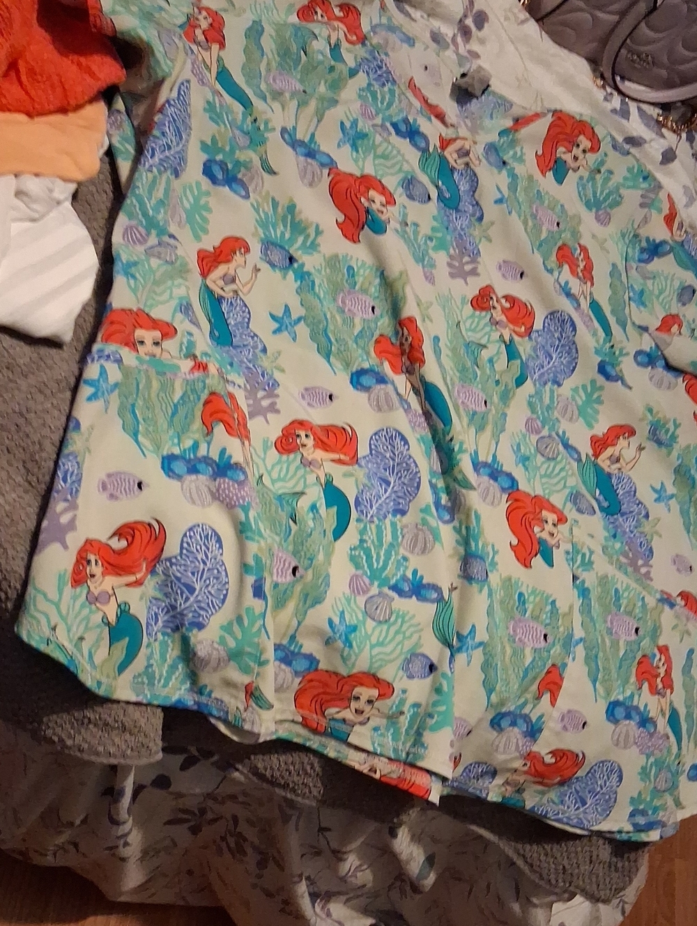 Disney Little Mermaid Print Women’s Blouse - Red, Teal, Blue